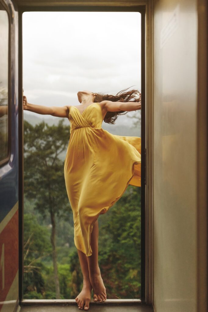 Travel and Exploration of Tourist Woman by Train to Famous Landmarks in Sri Lanka.
